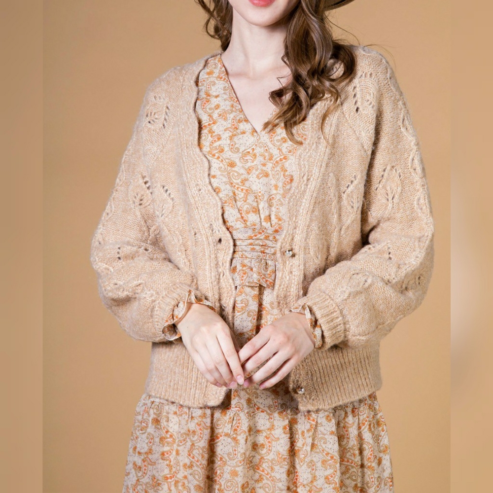 LOVERICHE Nordstrom Caramel Color cottage core Knit Cardigan beige sweater